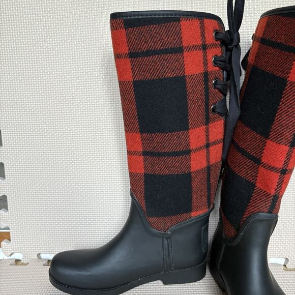 Coach Tristee Tartan Plaid Red Black Rain Boots Size EU 37 Preppy Outdoor Fall - Picture 9 of 13
